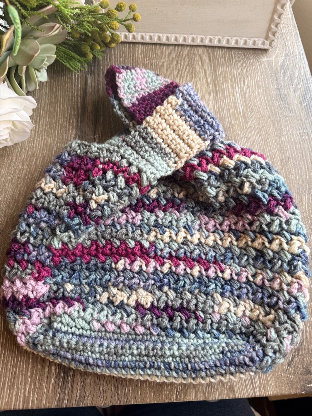 Japanese Knot Bag, handmade crochet bag - 11.5x8"